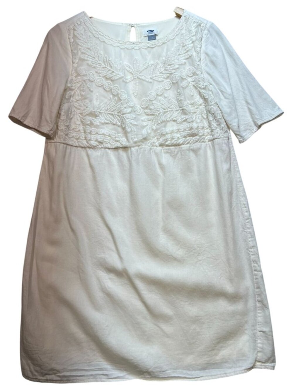 Old Navy Women's Round Neck Knee Length Dress Half Sleeve Sz M Cream Embroidered